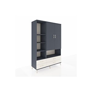 Hyperion Dolap 8 Raflı 4 Çekmeceli 2 Kapaklı 132x44x195 Antrasit-antrasit/aytaşı
