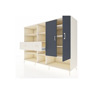 Kronos Dolap 10 Raflı 2 Çekmeceli 2 Kapaklı 220x59x163 Aytaşı-antrasit/aytaşı