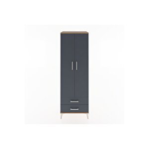 Hyperion Dolap Tek Raflı 2 Çekmeceli Tek Askılı 60x44x182 Çam-antrasit