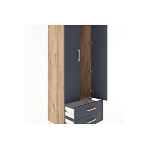 Hyperion Dolap Tek Raflı 2 Çekmeceli Tek Askılı 60x44x182 Çam-antrasit