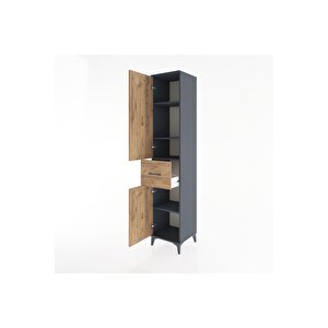 Hyperion Dolap 4 Raflı Tek Çekmeceli 2 Kapaklı 44x44x221 Antrasit-çam