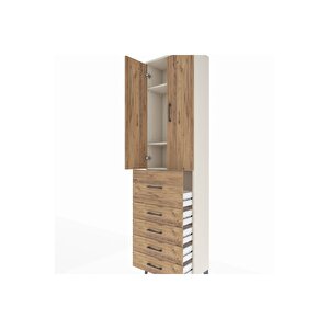 Arges Dolap 3 Raflı 5 Çekmeceli 2 Kapaklı 60x30x221 Aytaşı-çam