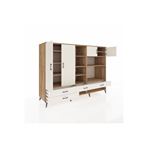 Kronos Dolap 12 Raflı 4 Çekmeceli 4 Kapaklı 220x59x163 Çam-aytaşı