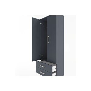 Arges Dolap Tek Raflı 2 Çekmeceli Tek Askılı 60x30x163 Antrasit-antrasit