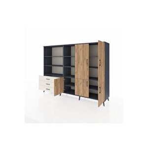 Hyperion Dolap 11 Raflı 3 Çekmeceli 5 Kapaklı 220x44x163 Antrasit-çam/aytaşı