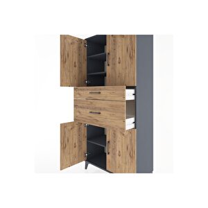 Hyperion Dolap 4 Raflı 2 Çekmeceli 4 Kapaklı 88x44x195 Antrasit-çam