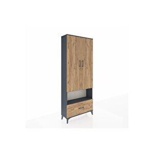 Arges Dolap 3 Raflı Tek Çekmeceli Tek Askılı 88x30x221 Antrasit-çam