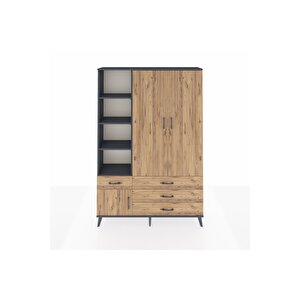 Arges Gardrop 5 Raflı 4 Çekmeceli Tek Askılı 132x30x195 Antrasit-çam