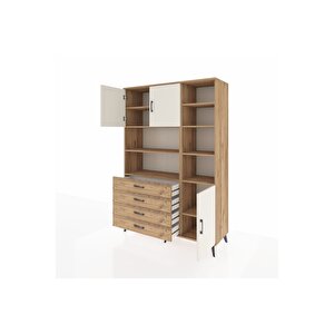 Hyperion Dolap 9 Raflı 4 Çekmeceli 3 Kapaklı 132x44x195 Çam-aytaşı/çam