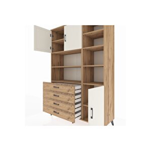 Hyperion Dolap 9 Raflı 4 Çekmeceli 3 Kapaklı 132x44x195 Çam-aytaşı/çam