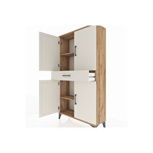 Arges Dolap 3 Raflı Tek Çekmeceli 4 Kapaklı 88x30x163 Çam-aytaşı