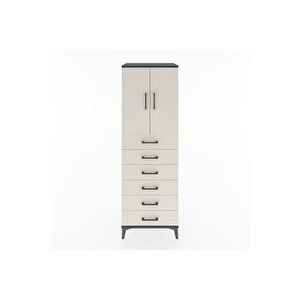 Hyperion Dolap Tek Raflı 6 Çekmeceli 2 Kapaklı 60x44x182 Antrasit-aytaşı