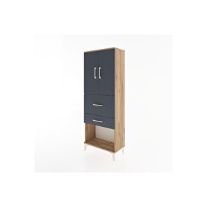 Arges Dolap 3 Raflı 2 Çekmeceli 2 Kapaklı 60x30x163 Çam-antrasit