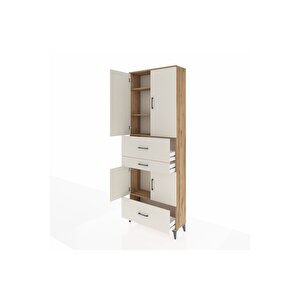 Arges Dolap 4 Raflı 3 Çekmeceli 4 Kapaklı 88x30x243 Çam-aytaşı