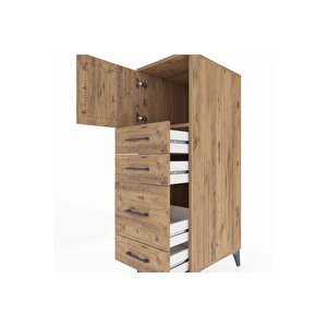 Kronos Dolap Tek Raflı 4 Çekmeceli Tek Kapaklı 44x59x134 Çam-çam