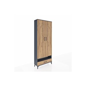 Arges Dolap 6 Raflı Tek Çekmeceli 2 Kapaklı 88x30x221 Antrasit-çam
