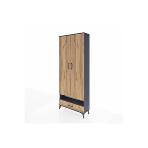 Arges Dolap 6 Raflı Tek Çekmeceli 2 Kapaklı 88x30x221 Antrasit-çam