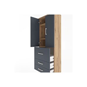 Arges Dolap 3 Raflı 3 Çekmeceli 2 Kapaklı 60x30x163 Çam-antrasit