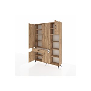 Arges Gardrop 10 Raflı Tek Çekmeceli 5 Kapaklı 132x30x195 Çam-çam