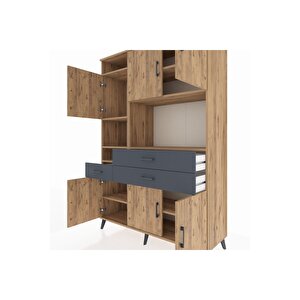 Hyperion Dolap 9 Raflı 3 Çekmeceli 6 Kapaklı 132x44x195 Çam-çam/antrasit