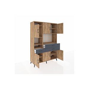 Hyperion Dolap 9 Raflı 3 Çekmeceli 6 Kapaklı 132x44x195 Çam-çam/antrasit