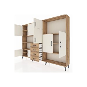 Arges Dolap 10 Raflı 4 Çekmeceli 8 Kapaklı 220x30x163 Çam-aytaşı/çam