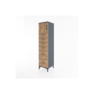 Hyperion Dolap Tek Raflı 6 Çekmeceli Tek Kapaklı 44x44x182 Antrasit-çam