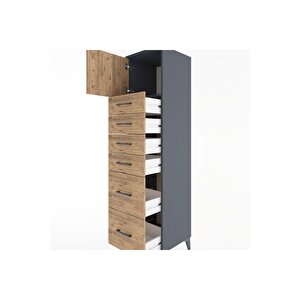 Hyperion Dolap Tek Raflı 6 Çekmeceli Tek Kapaklı 44x44x182 Antrasit-çam