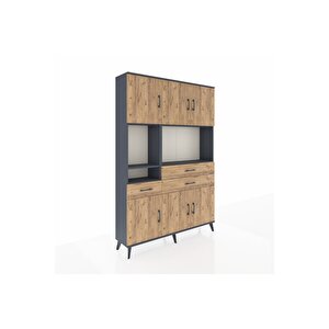 Arges Gardrop 9 Raflı 3 Çekmeceli 6 Kapaklı 132x30x195 Antrasit-çam