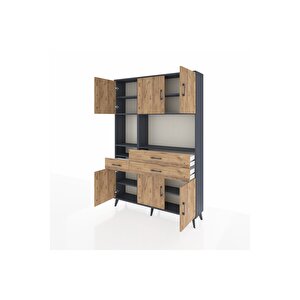 Arges Gardrop 9 Raflı 3 Çekmeceli 6 Kapaklı 132x30x195 Antrasit-çam