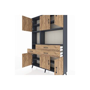 Arges Gardrop 9 Raflı 3 Çekmeceli 6 Kapaklı 132x30x195 Antrasit-çam