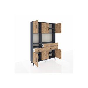 Arges Gardrop 9 Raflı 3 Çekmeceli 6 Kapaklı 132x30x195 Antrasit-çam