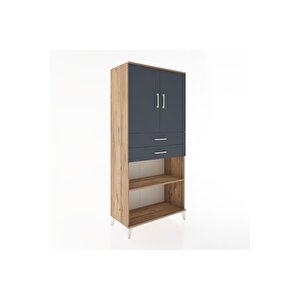 Hyperion Dolap 4 Raflı 2 Çekmeceli 2 Kapaklı 88x44x195 Çam-antrasit