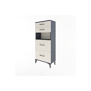 Arges Dolap Tek Raflı 4 Çekmeceli 60x30x134 Antrasit-aytaşı