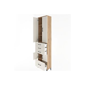 Arges Dolap 4 Raflı 4 Çekmeceli 4 Kapaklı 60x30x243 Çam-aytaşı