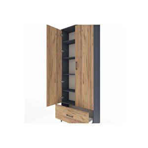 Arges Dolap 5 Raflı Tek Çekmeceli 2 Kapaklı 88x30x221 Antrasit-çam