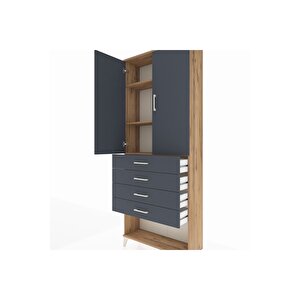 Arges Dolap 3 Raflı 4 Çekmeceli 2 Kapaklı 88x30x221 Çam-antrasit