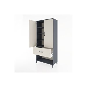Hyperion Dolap 4 Raflı Tek Çekmeceli 2 Kapaklı 88x44x195 Antrasit-aytaşı