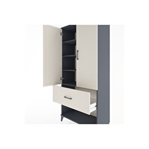 Hyperion Dolap 4 Raflı Tek Çekmeceli 2 Kapaklı 88x44x195 Antrasit-aytaşı