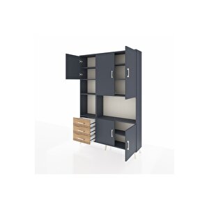 Arges Dolap 9 Raflı 3 Çekmeceli 5 Kapaklı 132x30x195 Antrasit-antrasit/çam