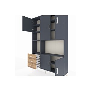 Arges Dolap 9 Raflı 3 Çekmeceli 5 Kapaklı 132x30x195 Antrasit-antrasit/çam