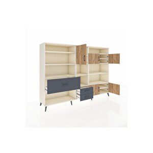 Hyperion Dolap 13 Raflı 3 Çekmeceli 5 Kapaklı 220x44x163 Aytaşı-çam/antrasit