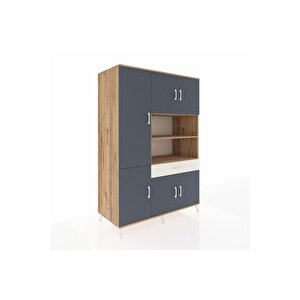 Kronos Dolap 10 Raflı Tek Çekmeceli 6 Kapaklı 132x59x195 Çam-antrasit/aytaşı