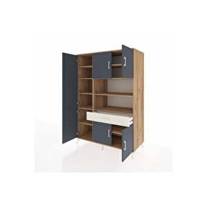 Kronos Dolap 10 Raflı Tek Çekmeceli 6 Kapaklı 132x59x195 Çam-antrasit/aytaşı