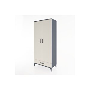 Hyperion Dolap 3 Raflı Tek Çekmeceli Tek Askılı 88x44x195 Antrasit-aytaşı