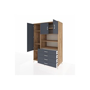 Kronos Dolap 7 Raflı 4 Çekmeceli 3 Kapaklı 132x59x195 Çam-antrasit/antrasit