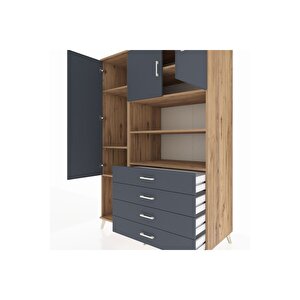 Kronos Dolap 7 Raflı 4 Çekmeceli 3 Kapaklı 132x59x195 Çam-antrasit/antrasit