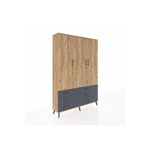 Arges Dolap 5 Raflı 6 Çekmeceli Tek Askılı 132x30x195 Çam-çam/antrasit