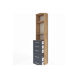 Arges Dolap 3 Raflı 5 Çekmeceli 44x30x221 Çam-antrasit