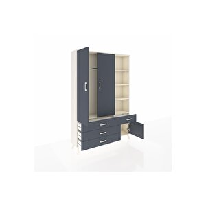 Arges Gardrop 5 Raflı 4 Çekmeceli Tek Askılı 132x30x195 Aytaşı-antrasit